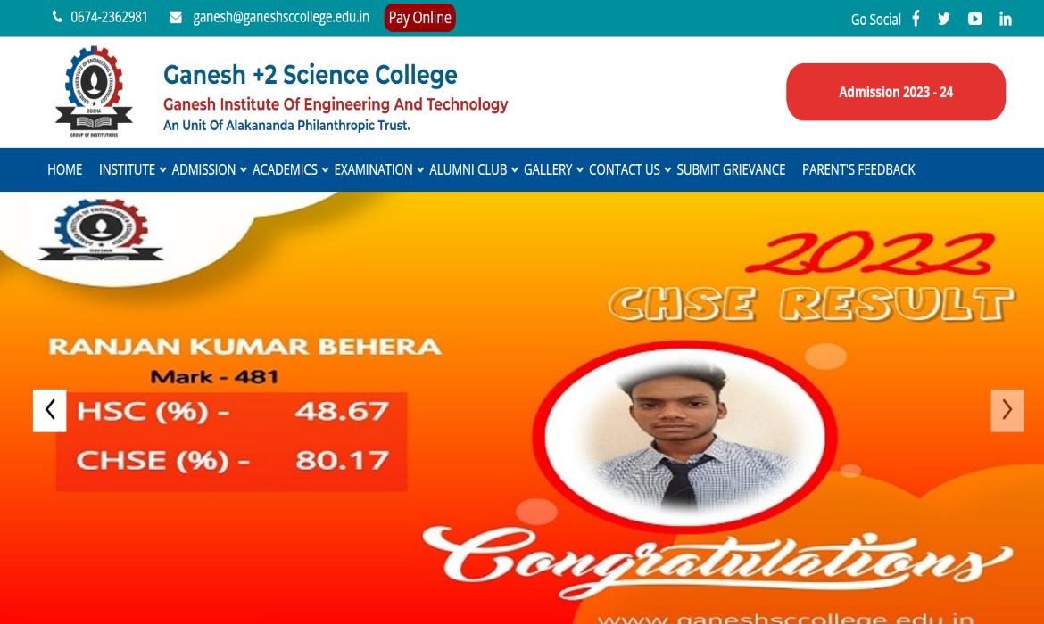 Ganesh +2 Science College Bhubaneswar CMS Website Design