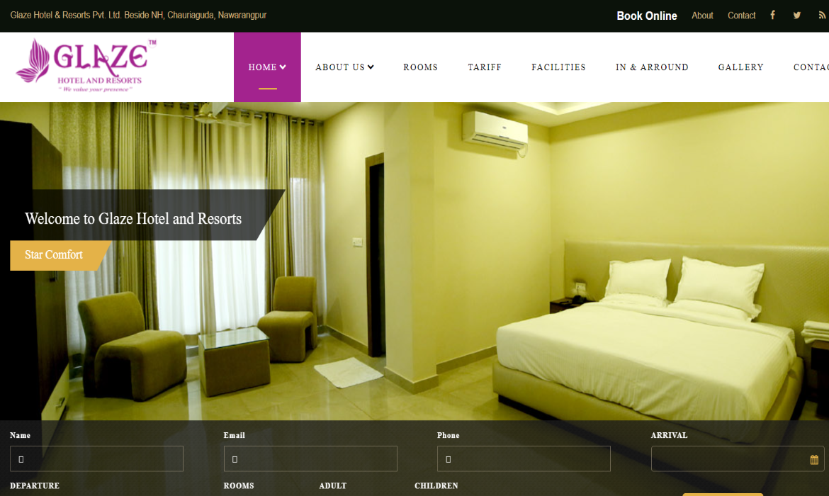 Glaze Hotel & Resorts Nabarangpur Odisha CMS Website Design