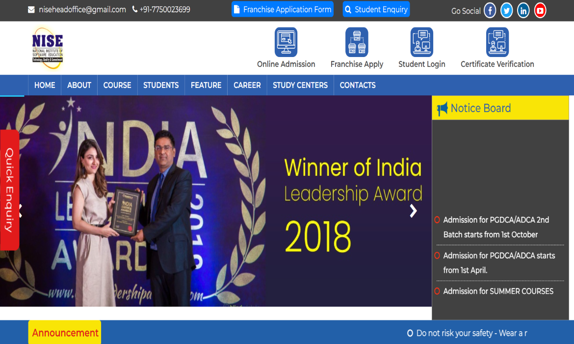 NISE Institute Bhubaneswar - Website Design and Development