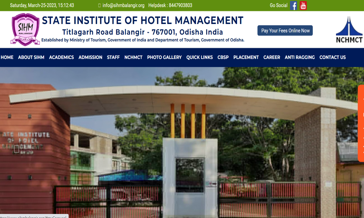 State Institute of Hotel Management, Balangir Website